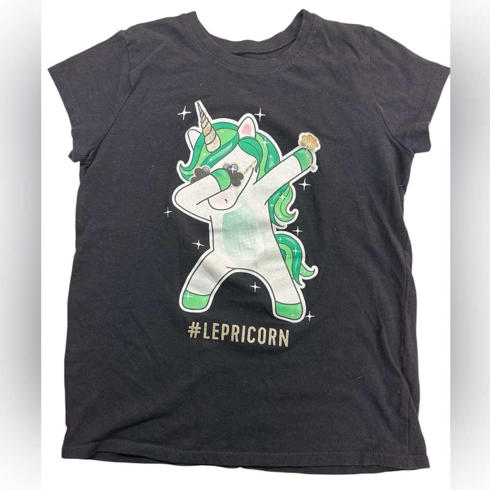 Place Lepricorn Green on Black Graphic Graphic Shortsleeved Cotton Tee Size 7/8
